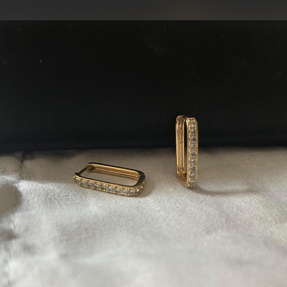 Anthropologie Gold Rectangular CZ Huggie Earrings